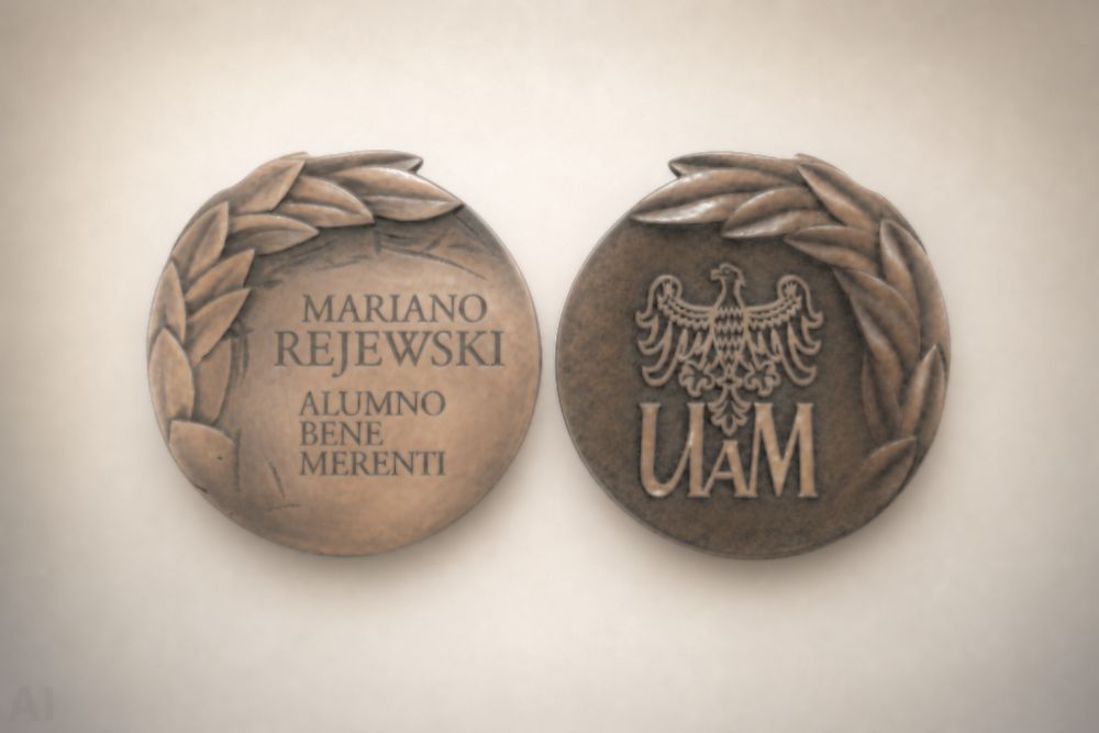 Awers i rewers medalu Alumno Bene Merenti.