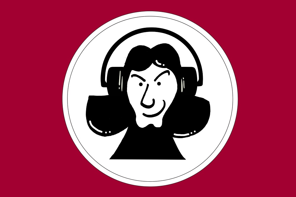 Kopernik w słuchawkach na uszach - znak pocastu na profilu społecznościowym.
