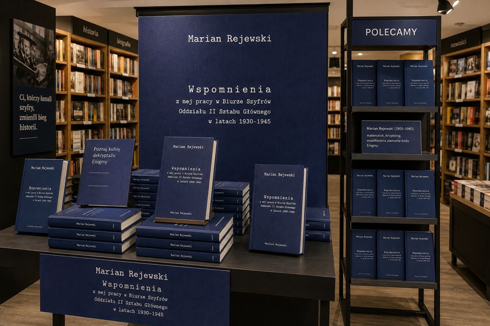 Wiele egzemplarzy "Wspomnień..." oraz banery promocyjne publikacji w księgarni.