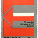 Polski znaczek 5 zł z 1983 r. upamiętniający 50. rocznicę złamania szyfru Enigmy.